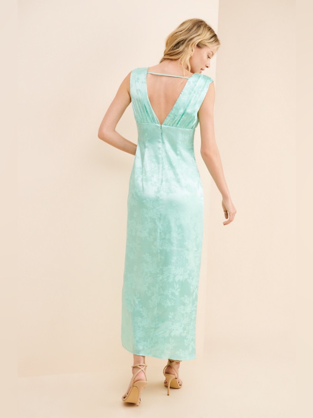 Anthropologie Mint green Satin Maxi Dress with Keyhole front size small - Picture 3 of 15